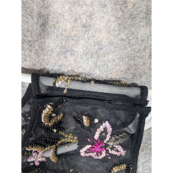 Stephen Yearick Black Formal Floral Beaded Top Evening Y2K Silk Dress Size 12 - Picture 5 of 12